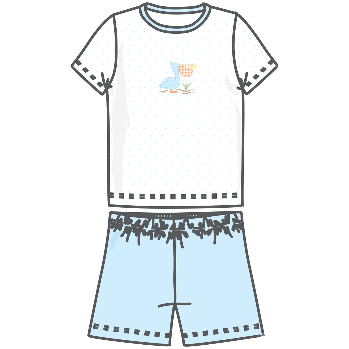 Pelican Bay Applique Light Blue Short Pajamas