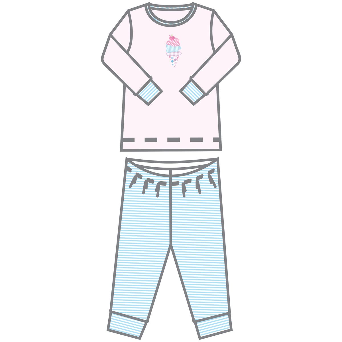 Scoops of Fun Applique Pink Long Pajamas