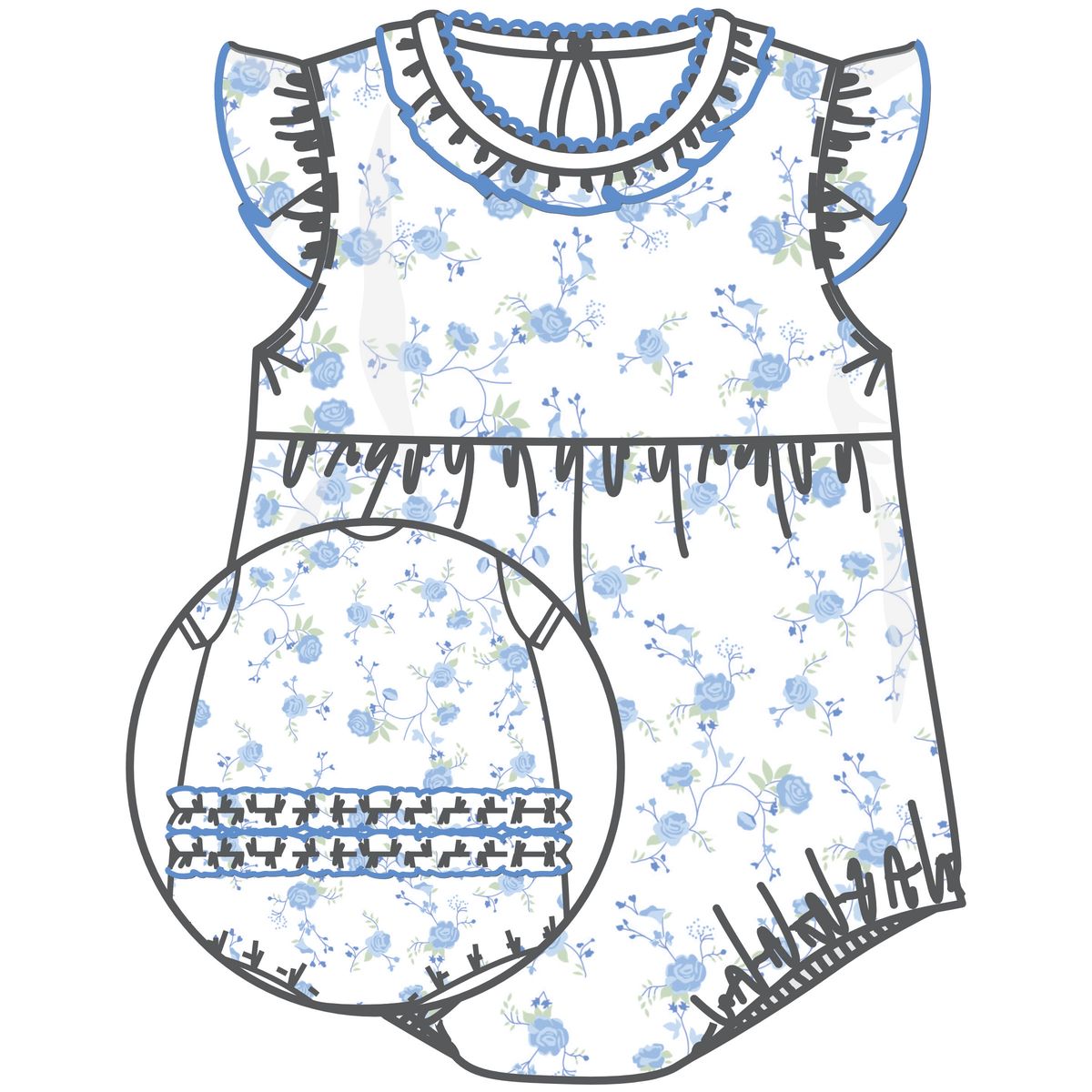 Skylar's Classics Sky Blue Printed Ruffle Flutters Bubble