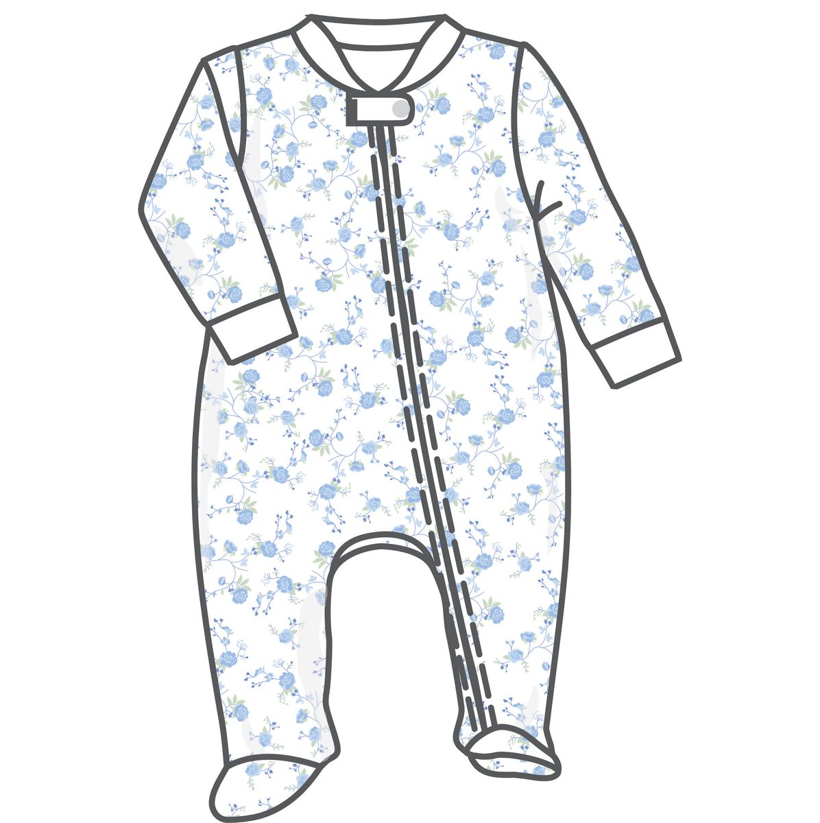 Skylar's Classics Sky Blue Printed Zipper Footie