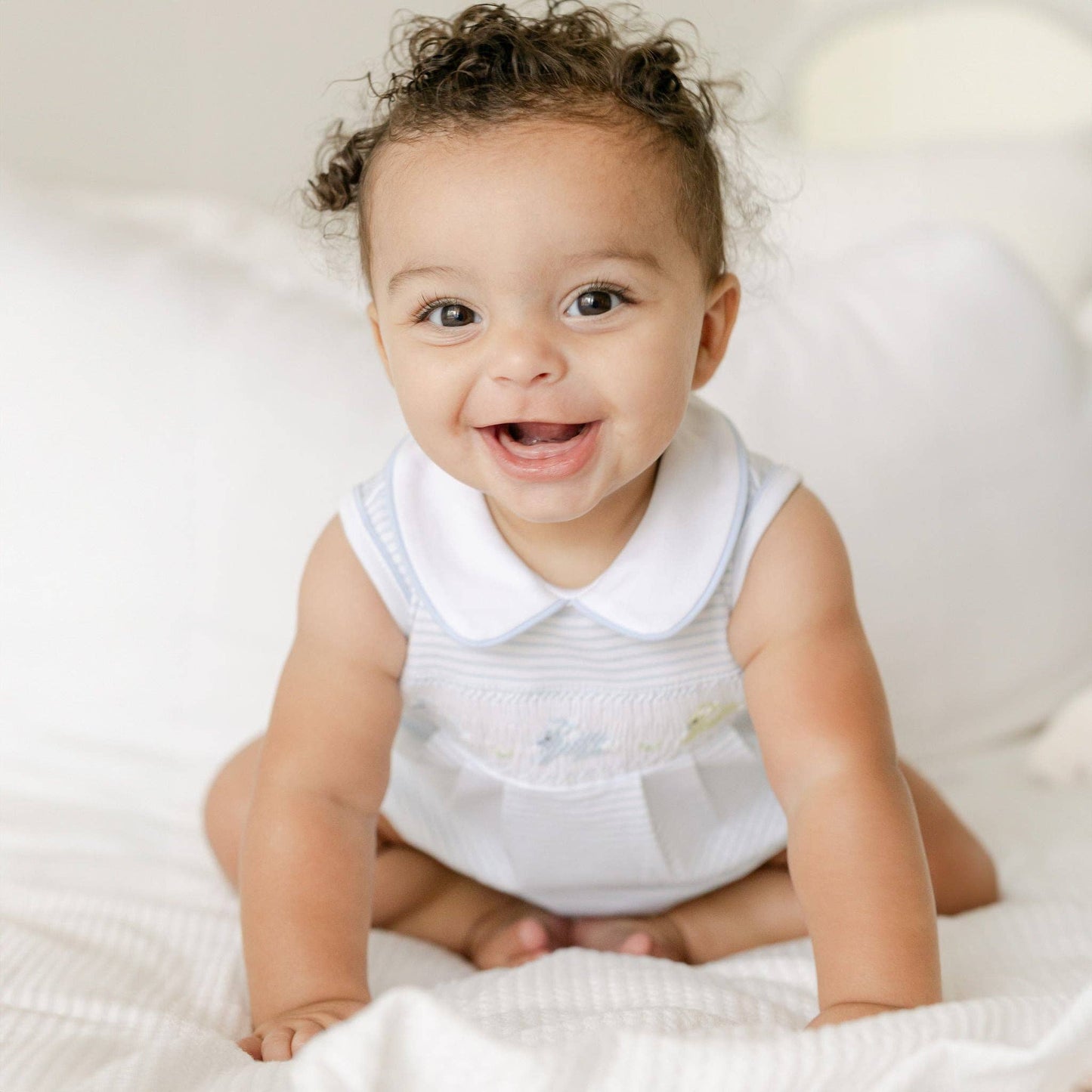 Hoppity Hop Classics Smocked Bubble - Light Blue