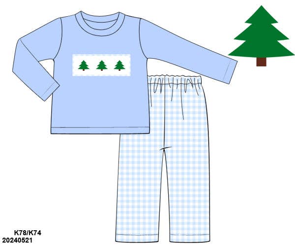 Christmas Tree Smock Blue Boys Set