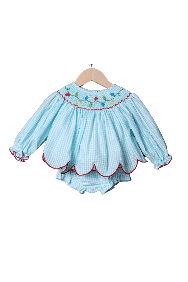 Smocked Christmas Lights Bishop Bloomer Set