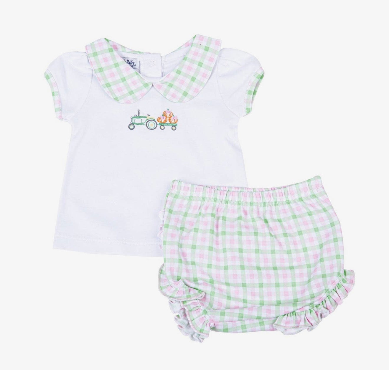Vintage Pumpkin Picking Embroidered Collared Ruffle Diaper Cover Set
