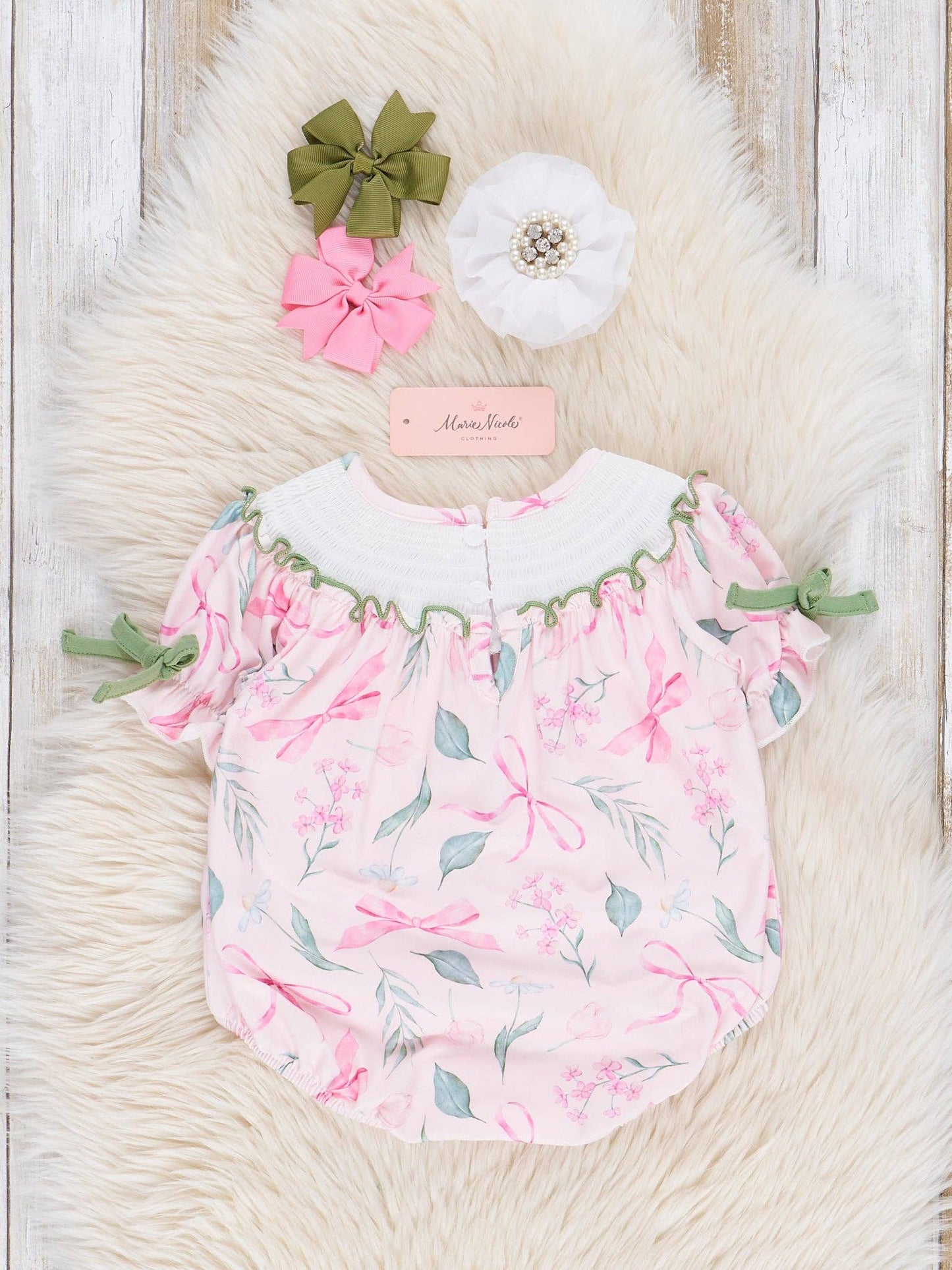 Pink & Green Smocked Bows Bubble