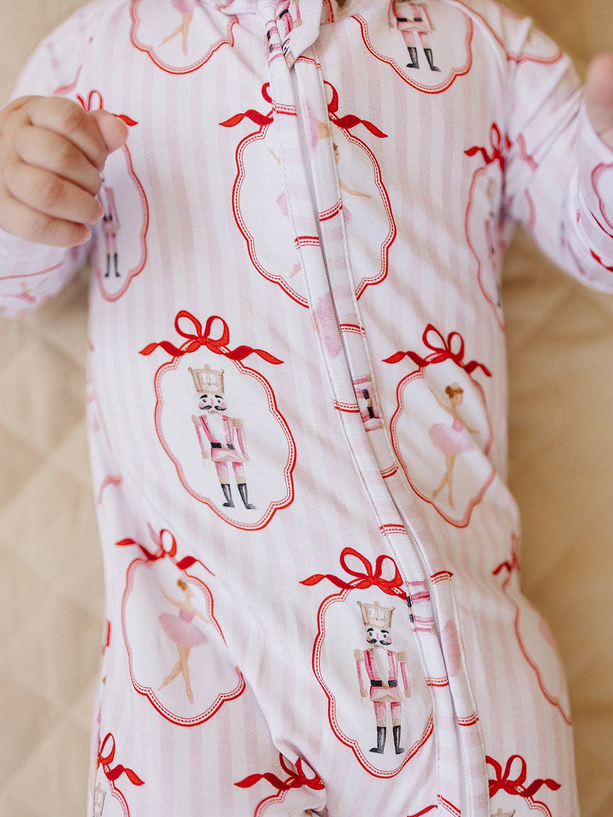 Christmas & Holidays Bamboo Zip Romper | Pink Nutcracker