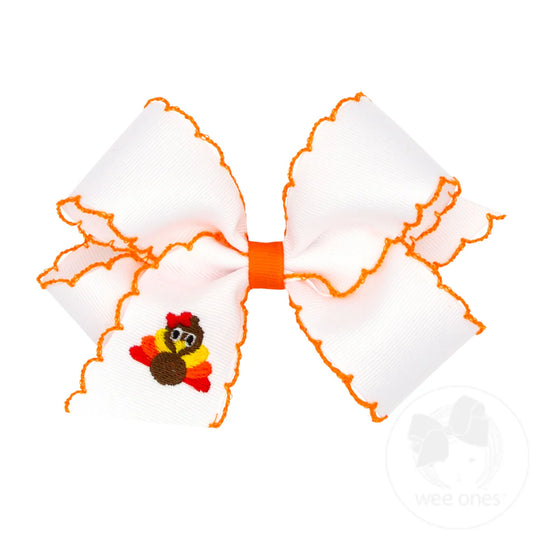 Grosgrain Hair Bow with Moonstitch Edge and Harvest Embroidery - TURKEY
