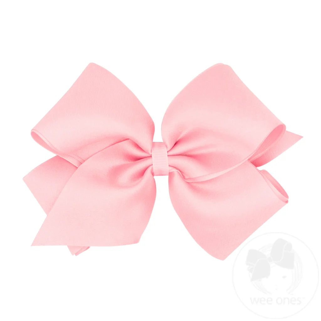 Crepe Satin with Grosgrain Underlay Hair Bow - Light Pink