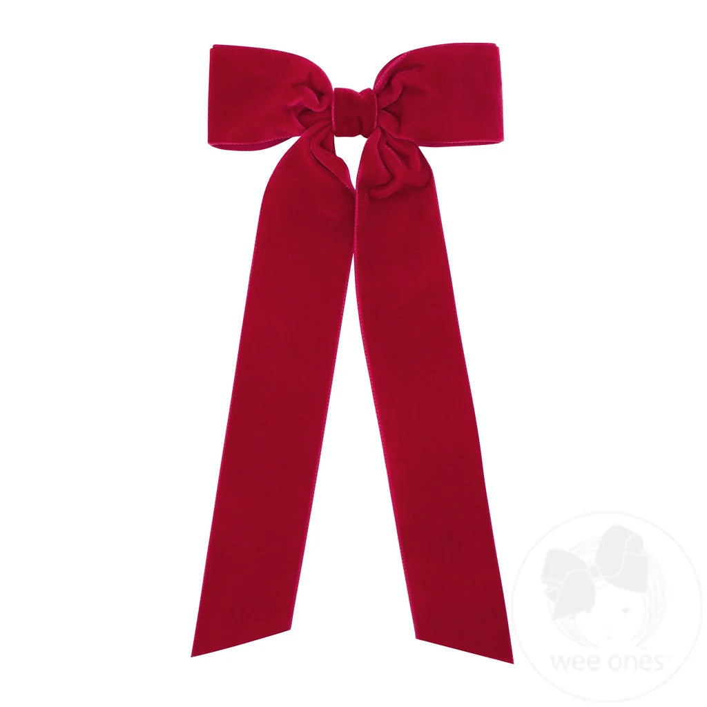 Medium Velvet Hair Bow with Streamer Tails - Cardinal