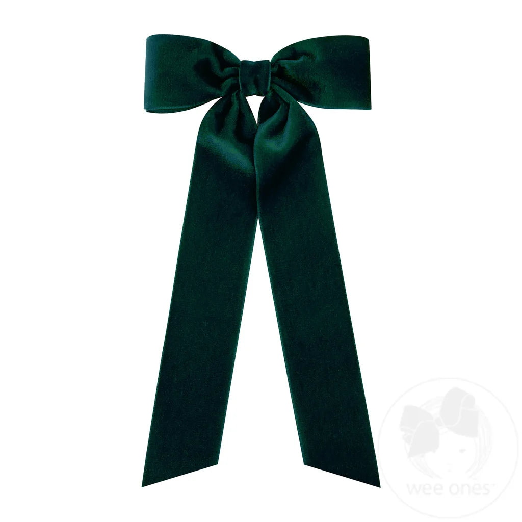 Medium Velvet Hair Bow with Streamer Tails - Forest Green