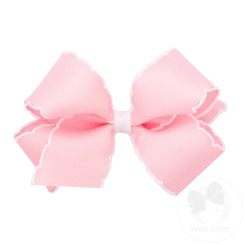 Moonstitch Grosgrain Hair Bow with Contrasting Wrap - Pink w/ White
