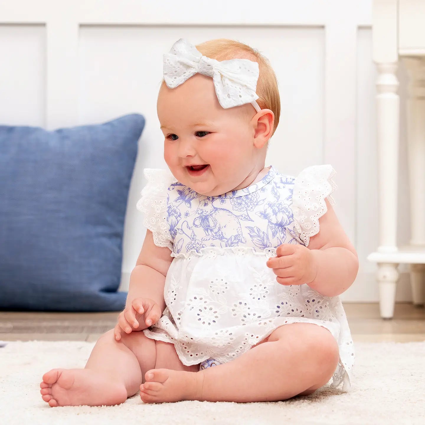 Easter Bunny Toile Eyelet Skirted Bodysuit