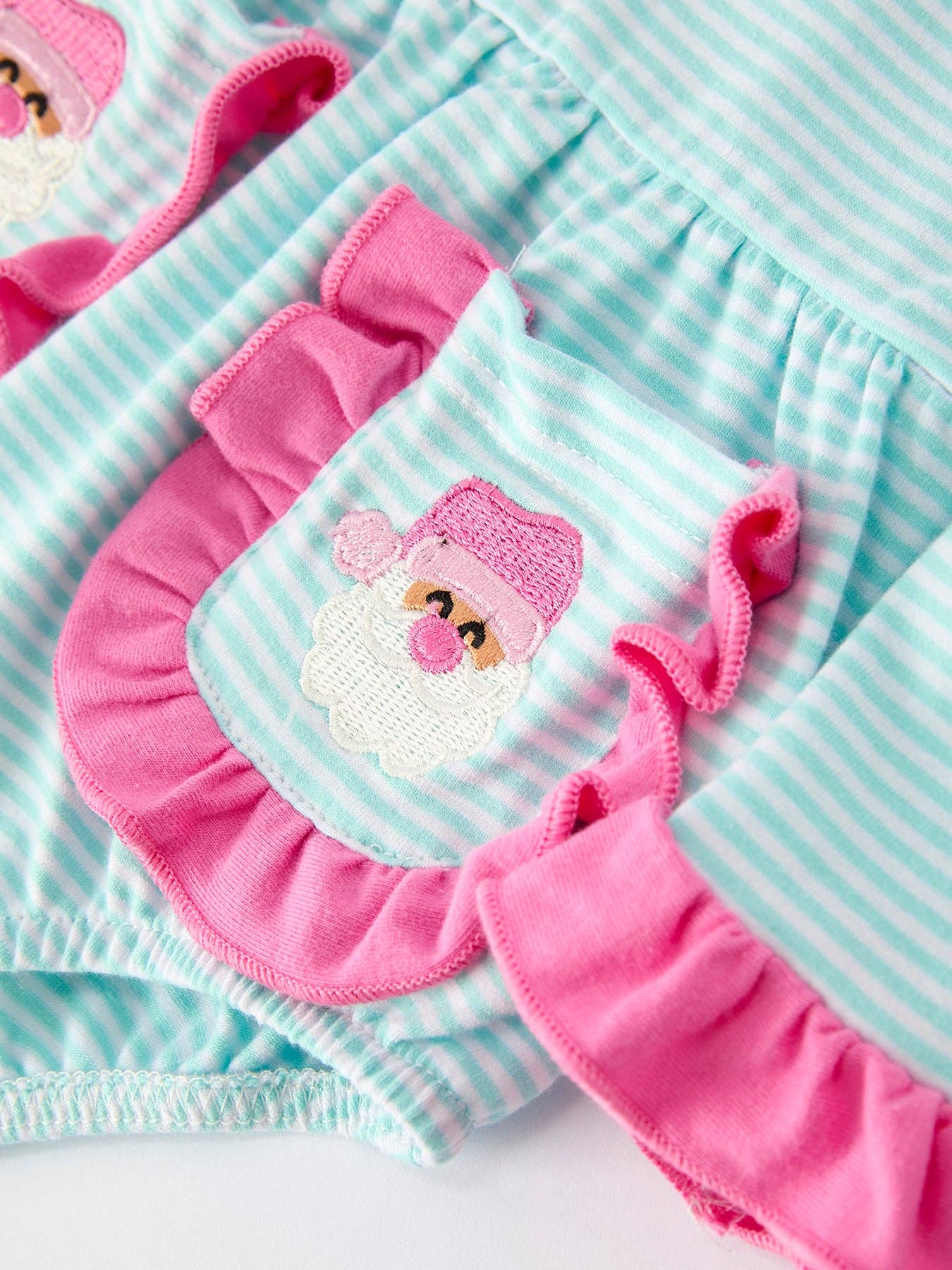 Holiday Fun Baby Girls Romper: Striped Dress with Santa Pockets