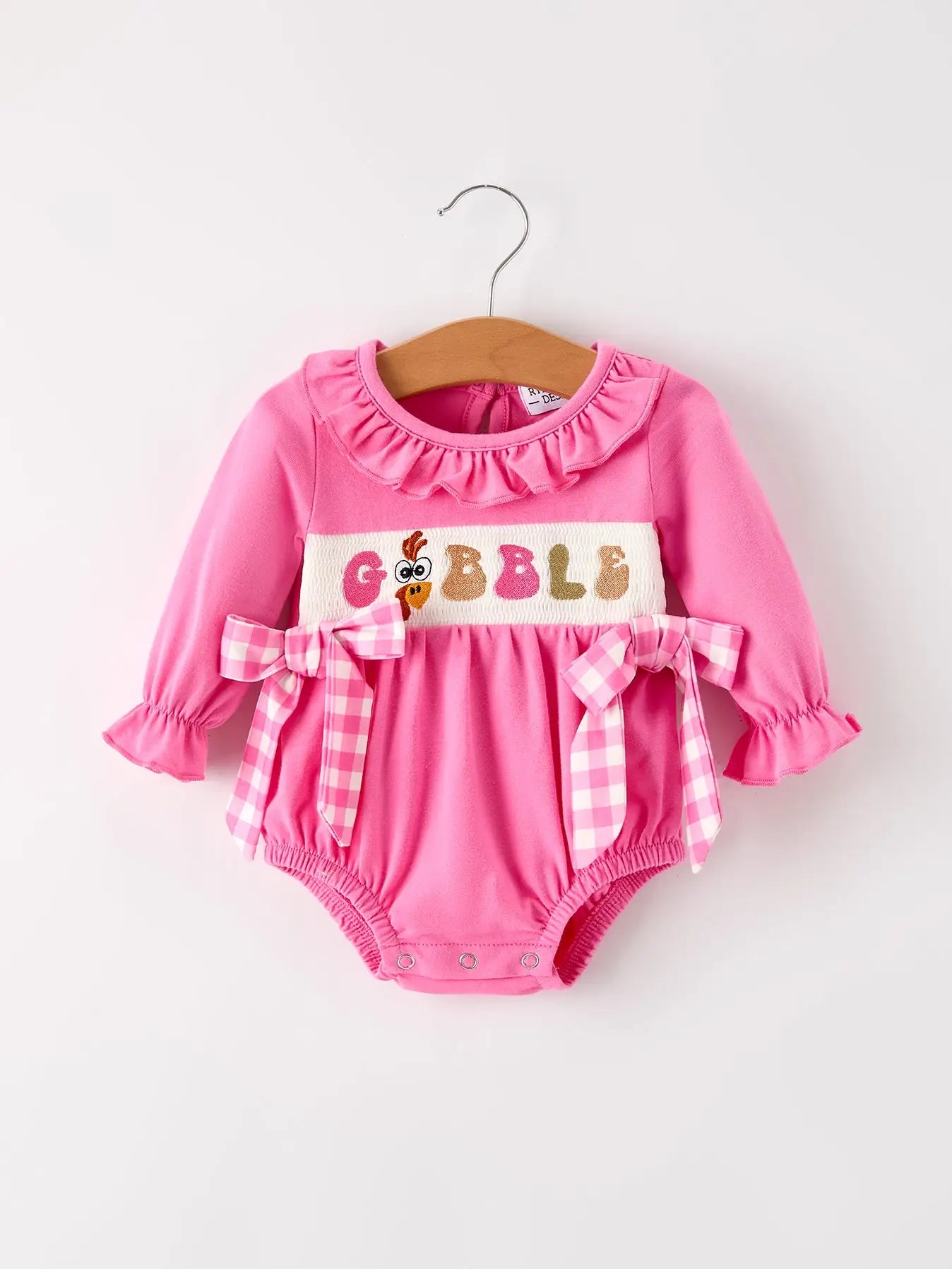 Fall Thanksgiving& Halloween "Gobble" Smock Embroidery Baby Girl Romper