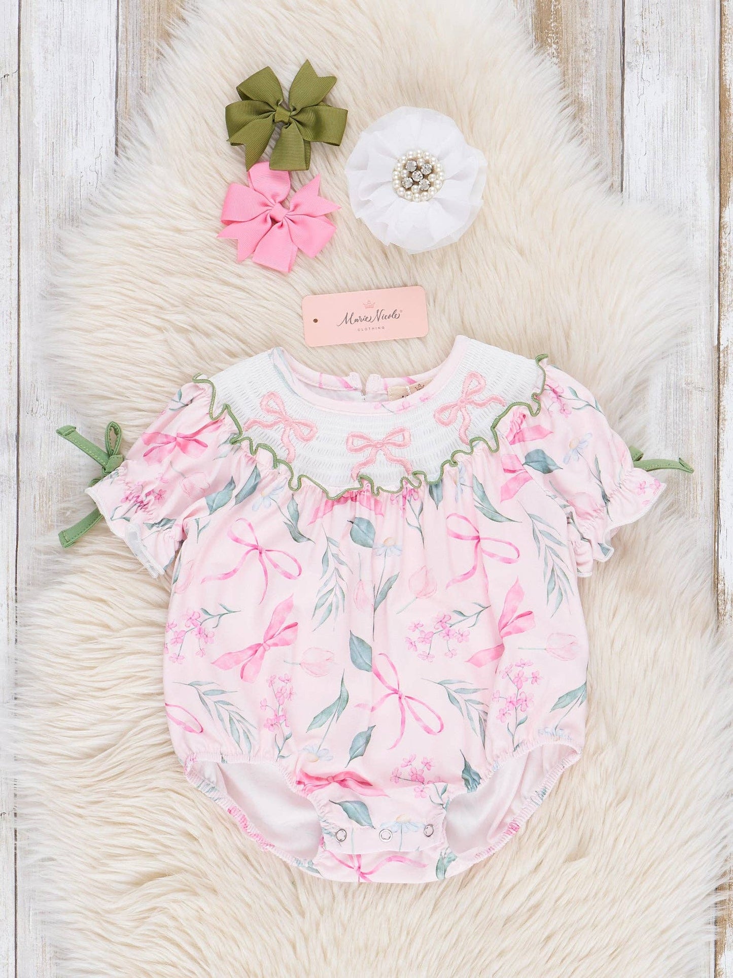Pink & Green Smocked Bows Bubble