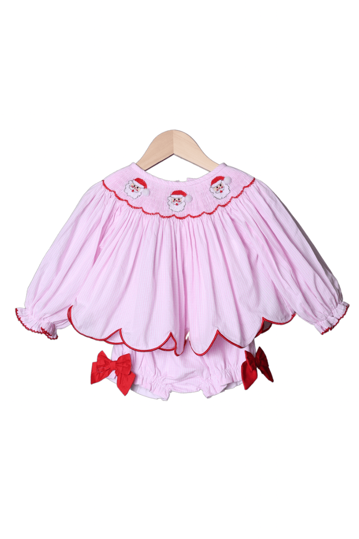 Smocked Santa Pink Gingham Bloomer Set
