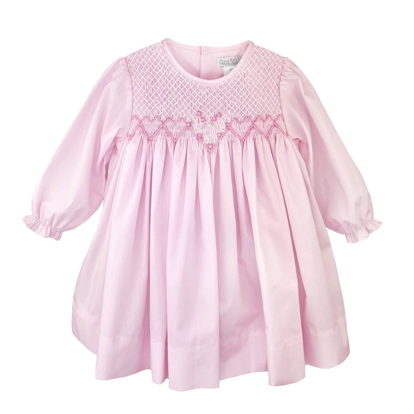 Fully Smocked Dress with Floral Heart Embroidery