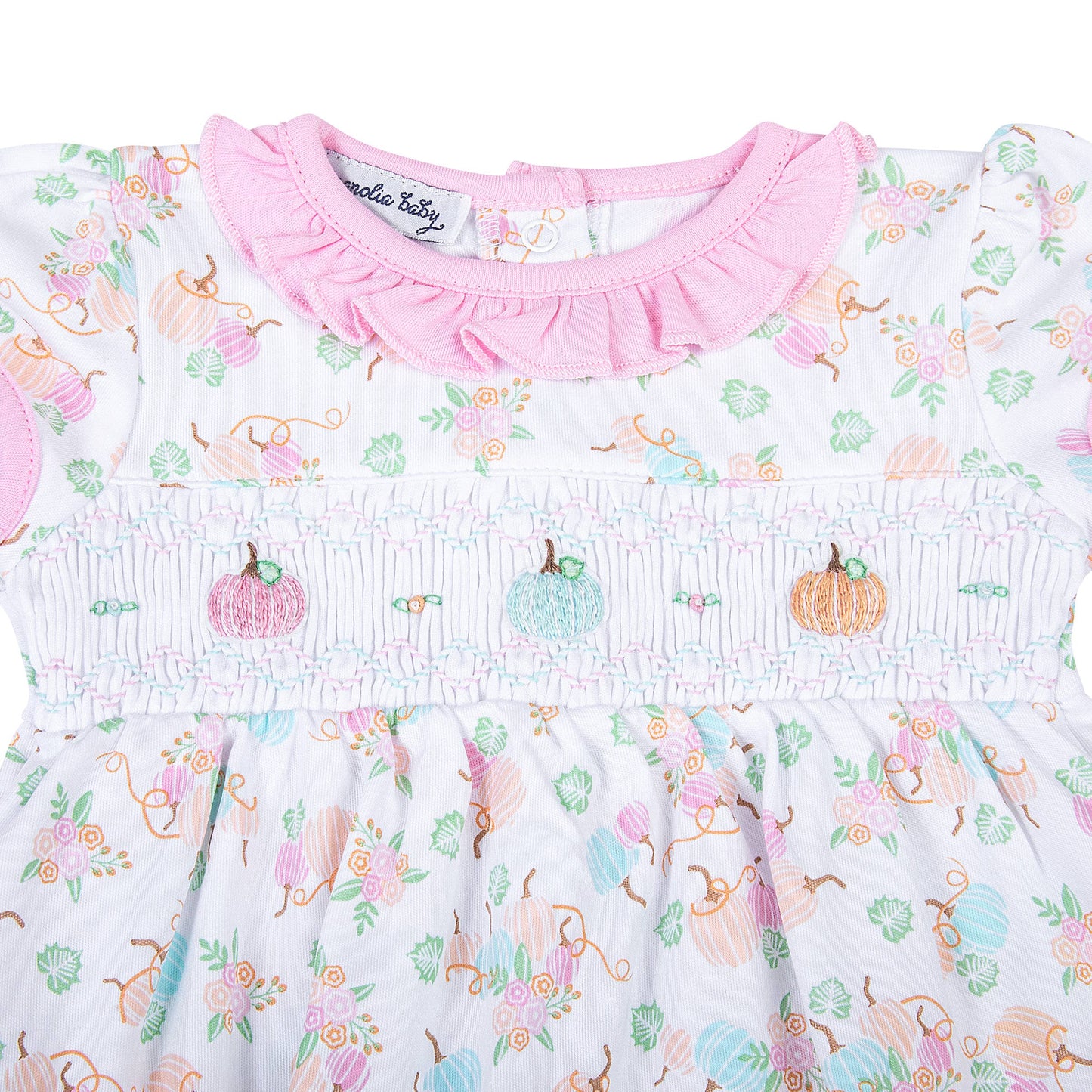 Pumpkin Blush Smocked Printed S/S Bubble