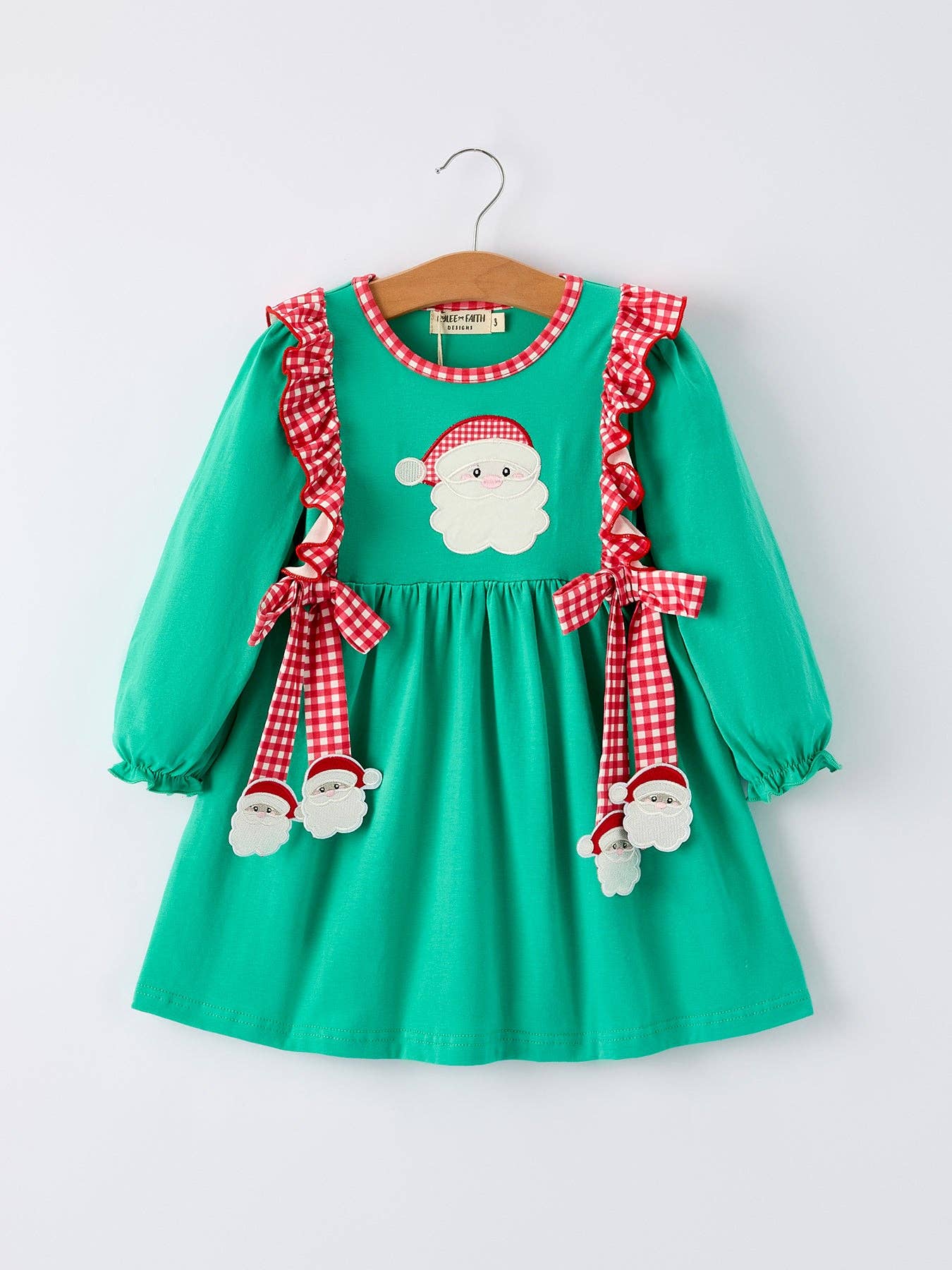 Christmas Cute Santa Applique Red Plaid Bow Girls Dress Oaklee and Co Christmas Cute Santa Applique Red Plaid Bow Girls Dress Oaklee and Co