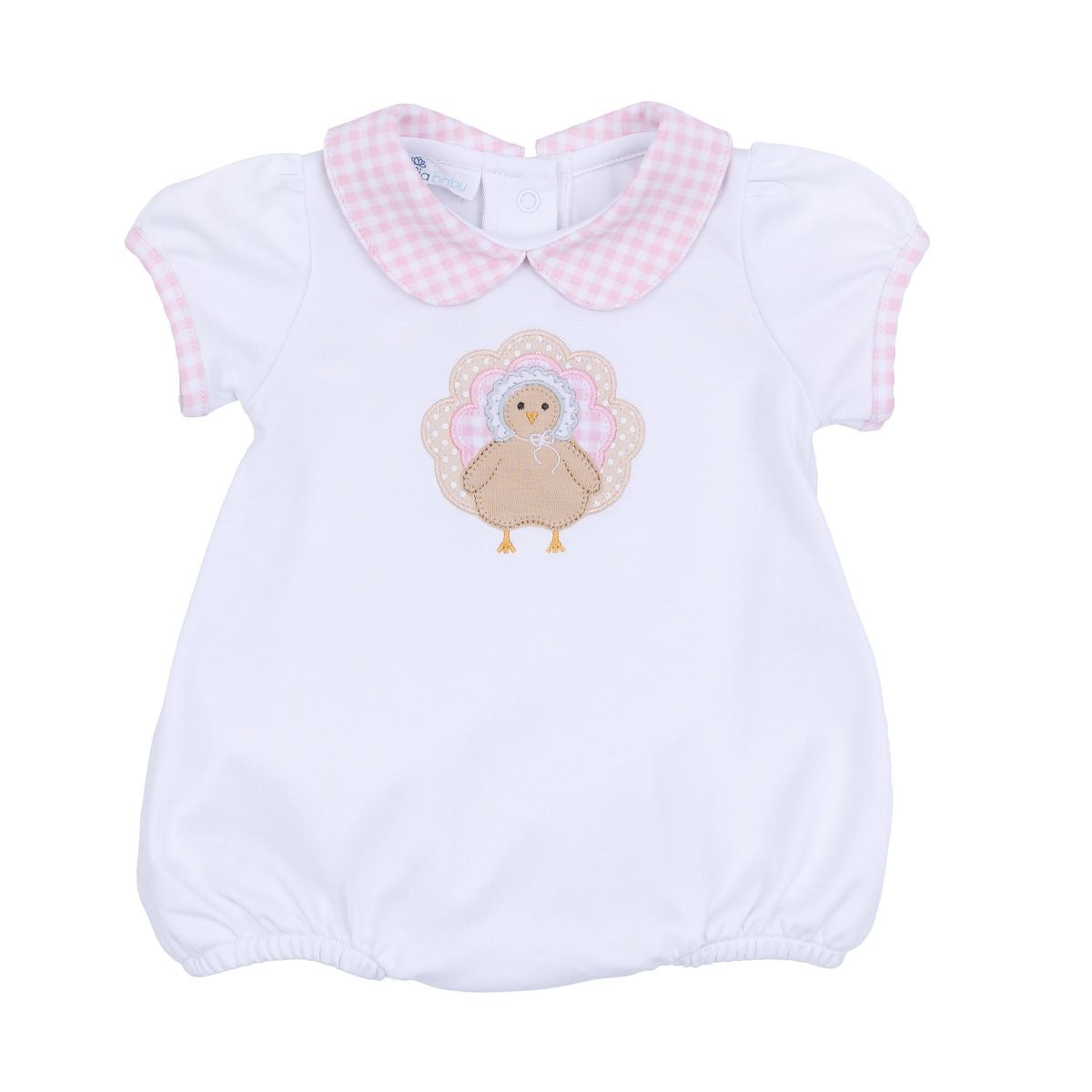 Pilgrim Pals Applique Pink Collared S/S Bubble
