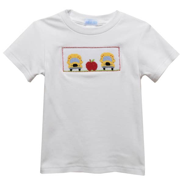 Back To School Smocked White Short Sleeve Boys T-Shirt