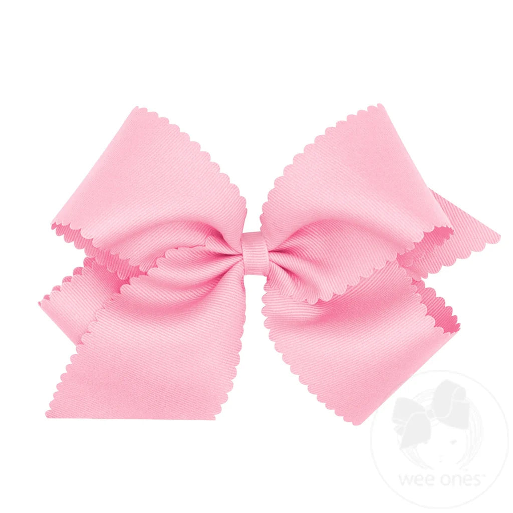 Grosgrain Hair Bow with Scalloped Edge - Pearl