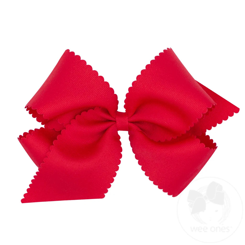 Grosgrain Hair Bow with Scalloped Edge - Red