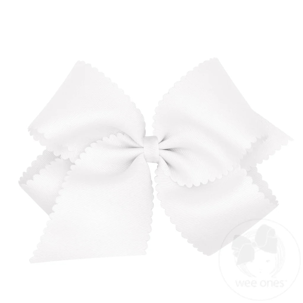 Grosgrain Hair Bow with Scalloped Edge - White