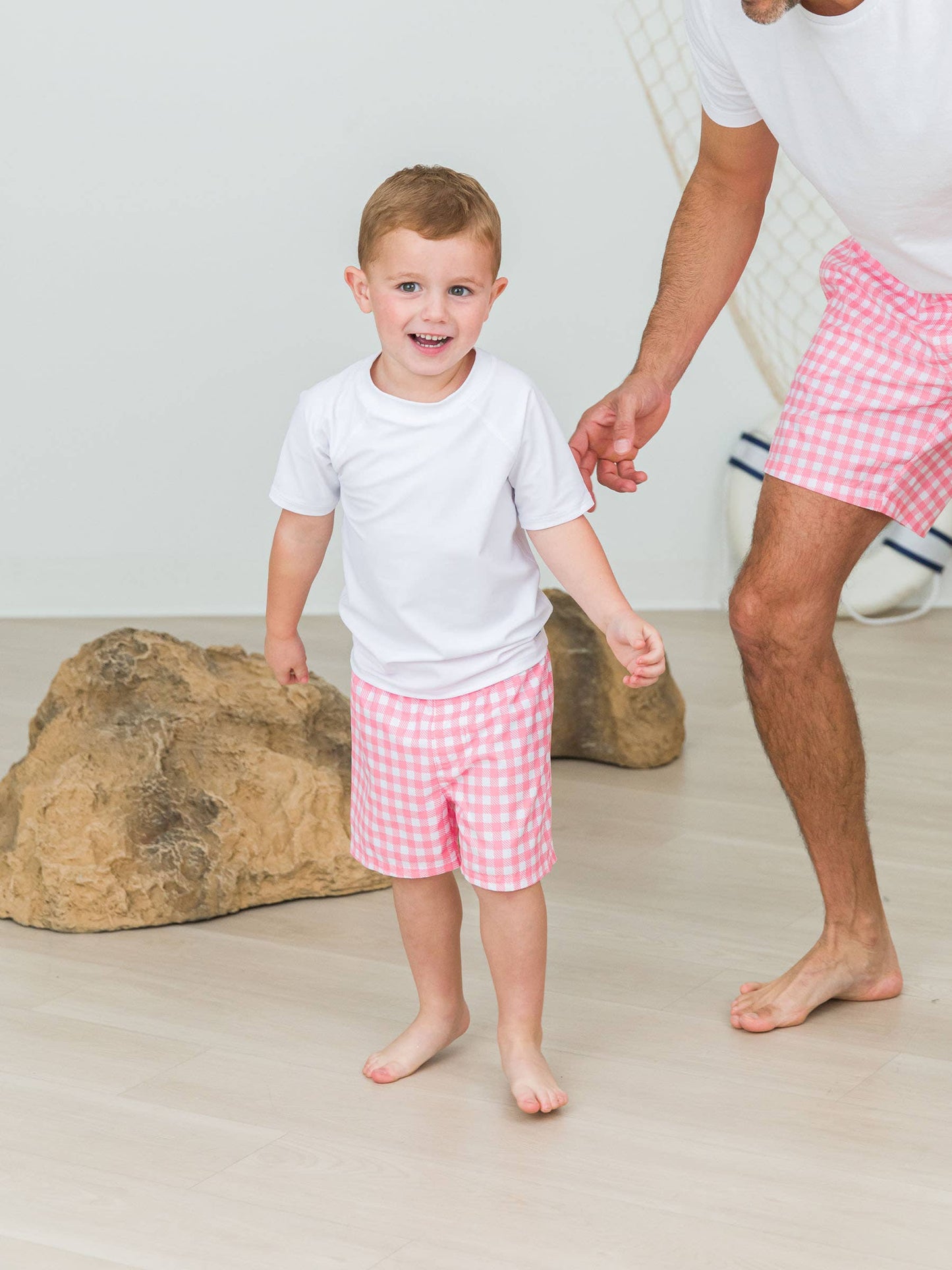 Boys Bubblegum Gingham Swim Trunks