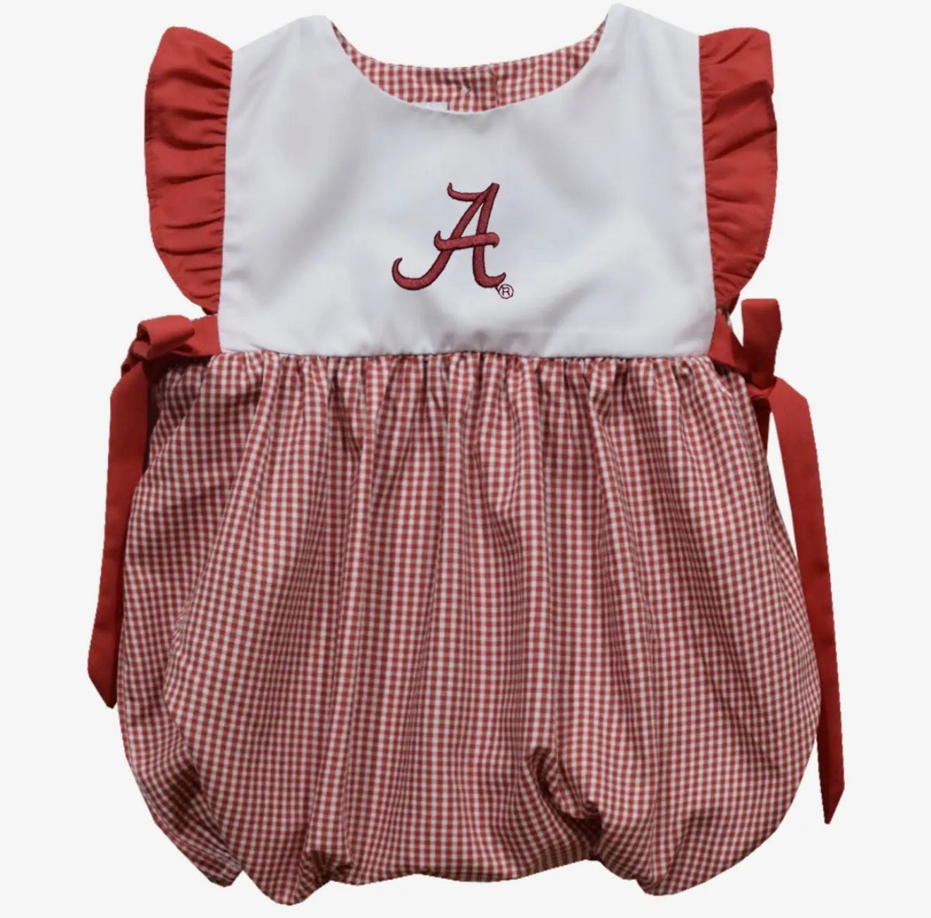 Alabama Crimson Tide Embroidered Red Gingham Girls Bubble