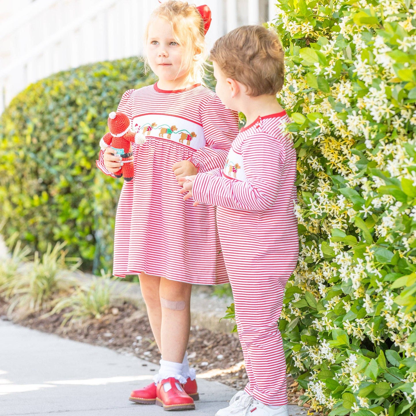 Girls Smocked Dress - Santa Dogs