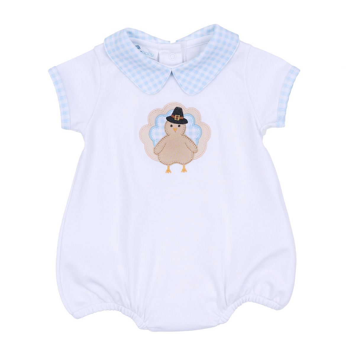 Pilgrim Pals Applique Light Blue Collared S/S Bubble