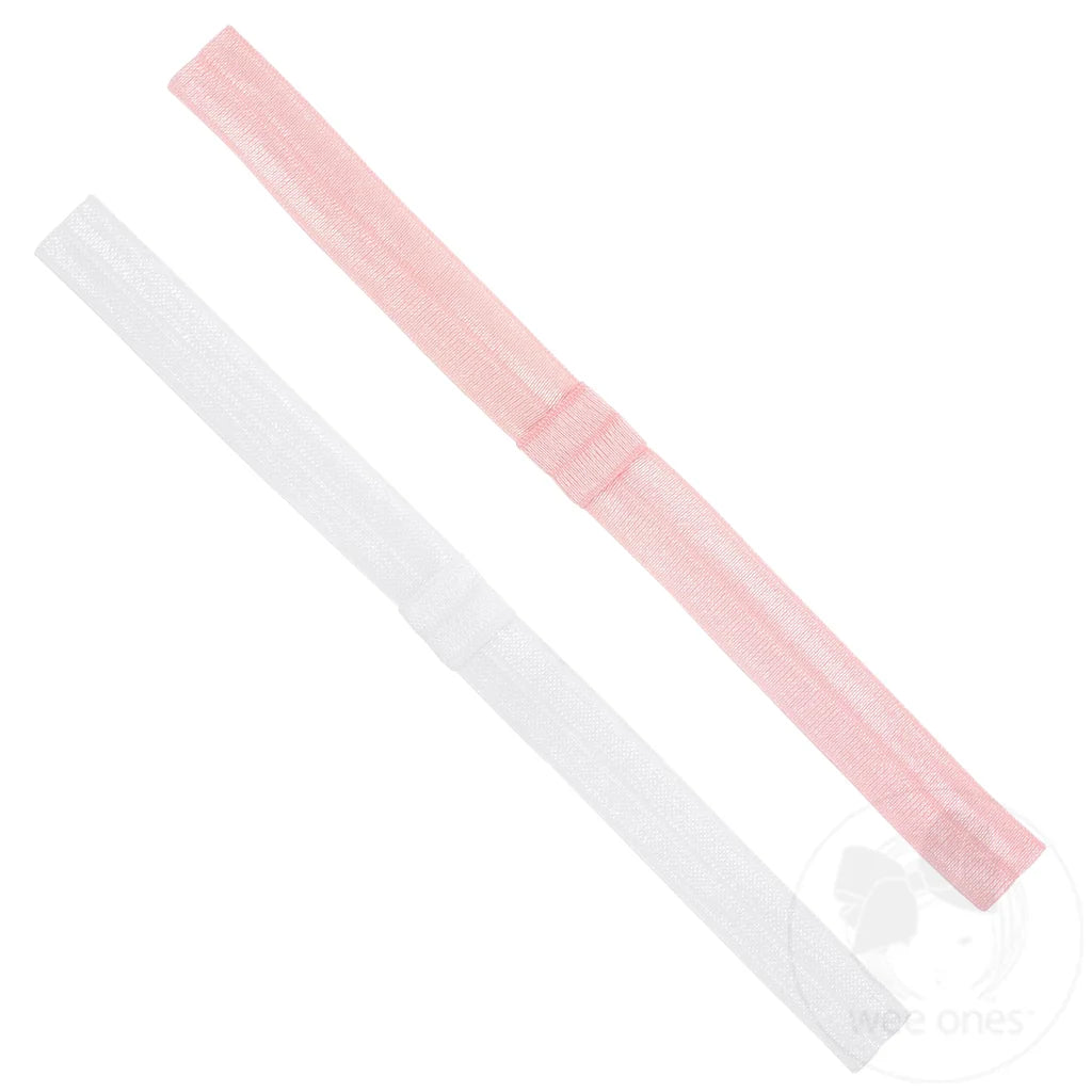 Add-A-Bow Elastic Girls Baby Bands - Two Pack - LT PINK & WHT