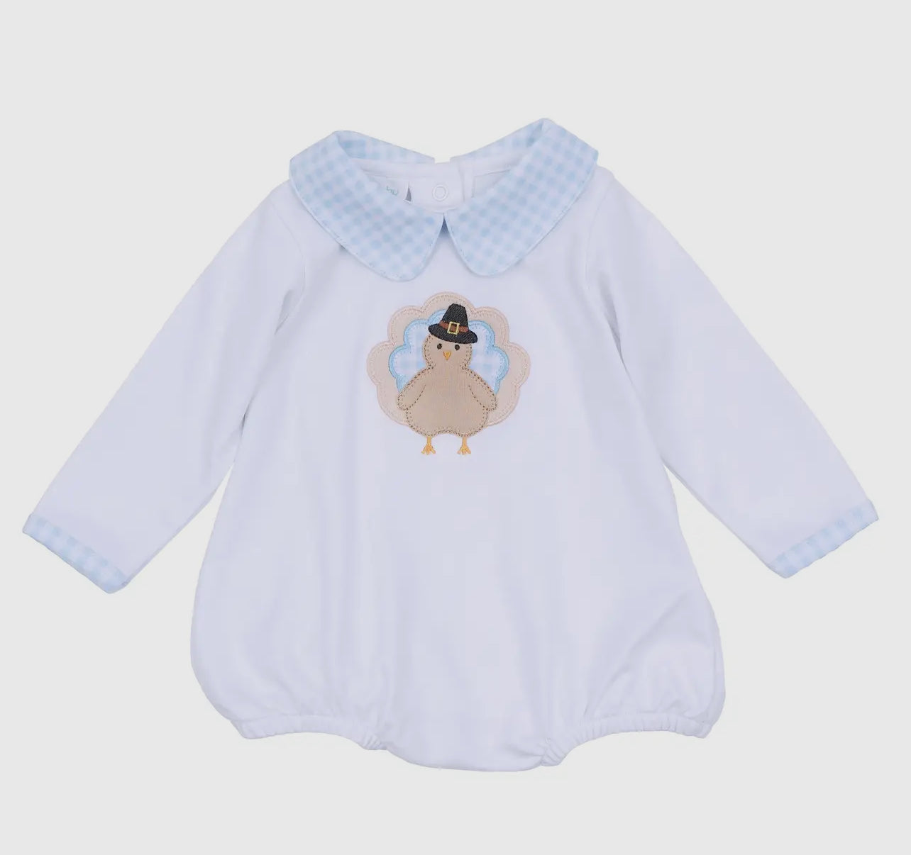 Pilgrim Pals Appliqué Collared Long Sleeve Bubble - Light Blue