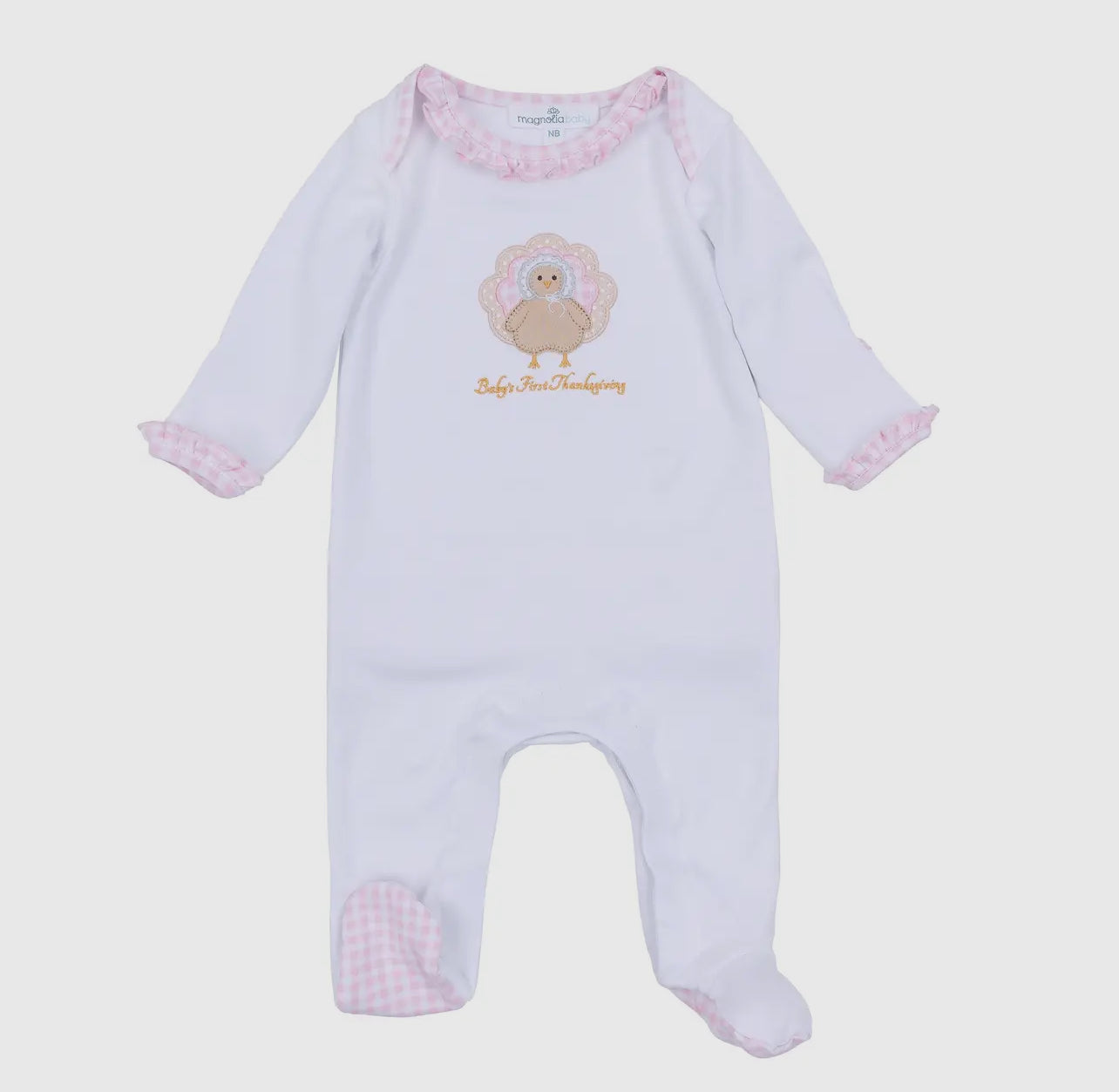 Pilgrim Pals Appliqué Baby's First Thanksgiving Lap Footie - Pink