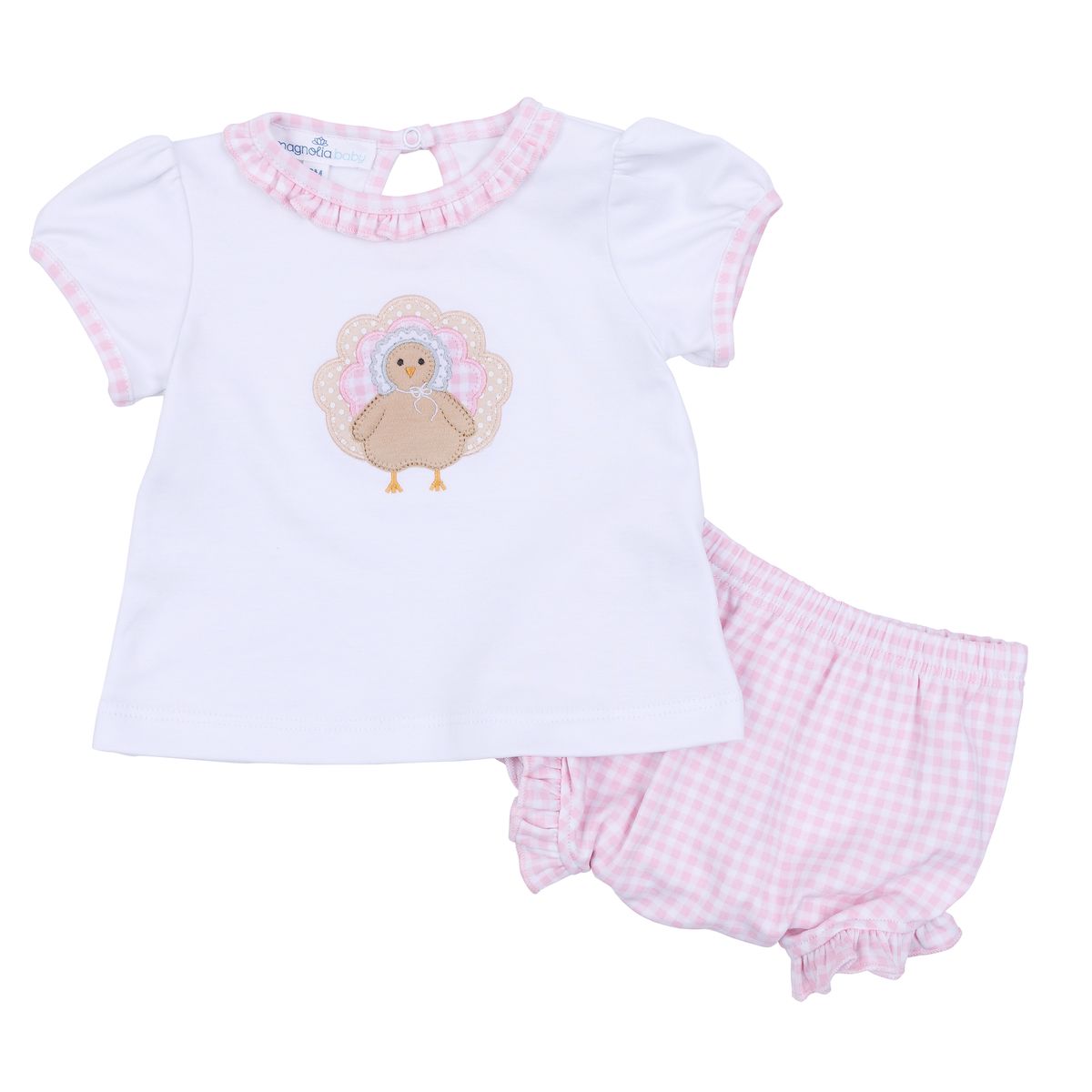 Pilgrim Pals Applique Pink Ruffle Diaper Cover Set