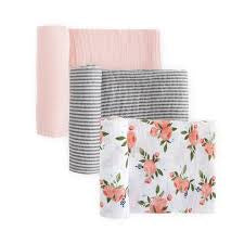 Cotton Muslin Swaddle Blanket 3 Pack - Watercolor Roses
