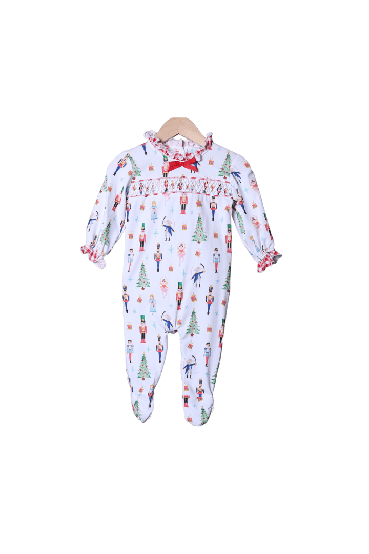 Smocked Nutcracker Footed Romper Bow Pajamas