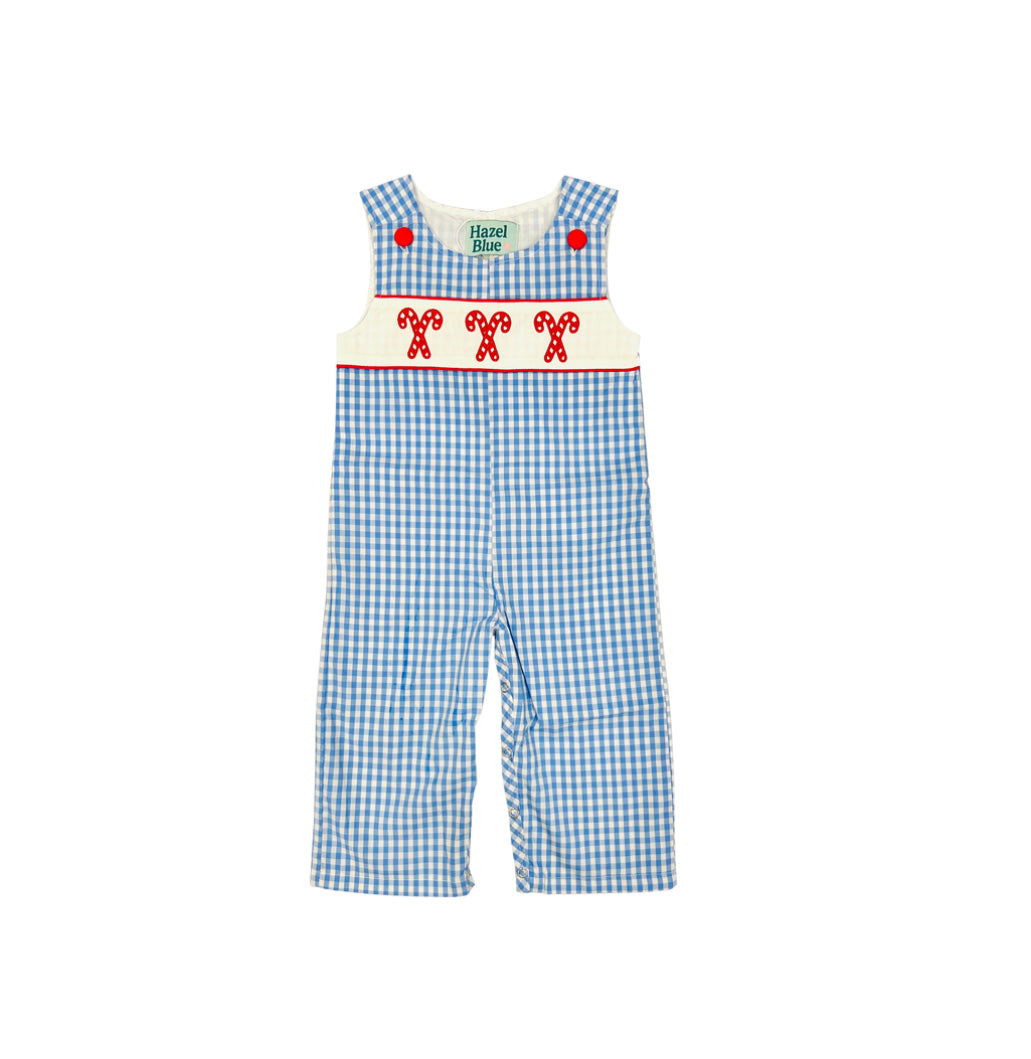 Blue Gingham Candy Cane Embroidered Longall