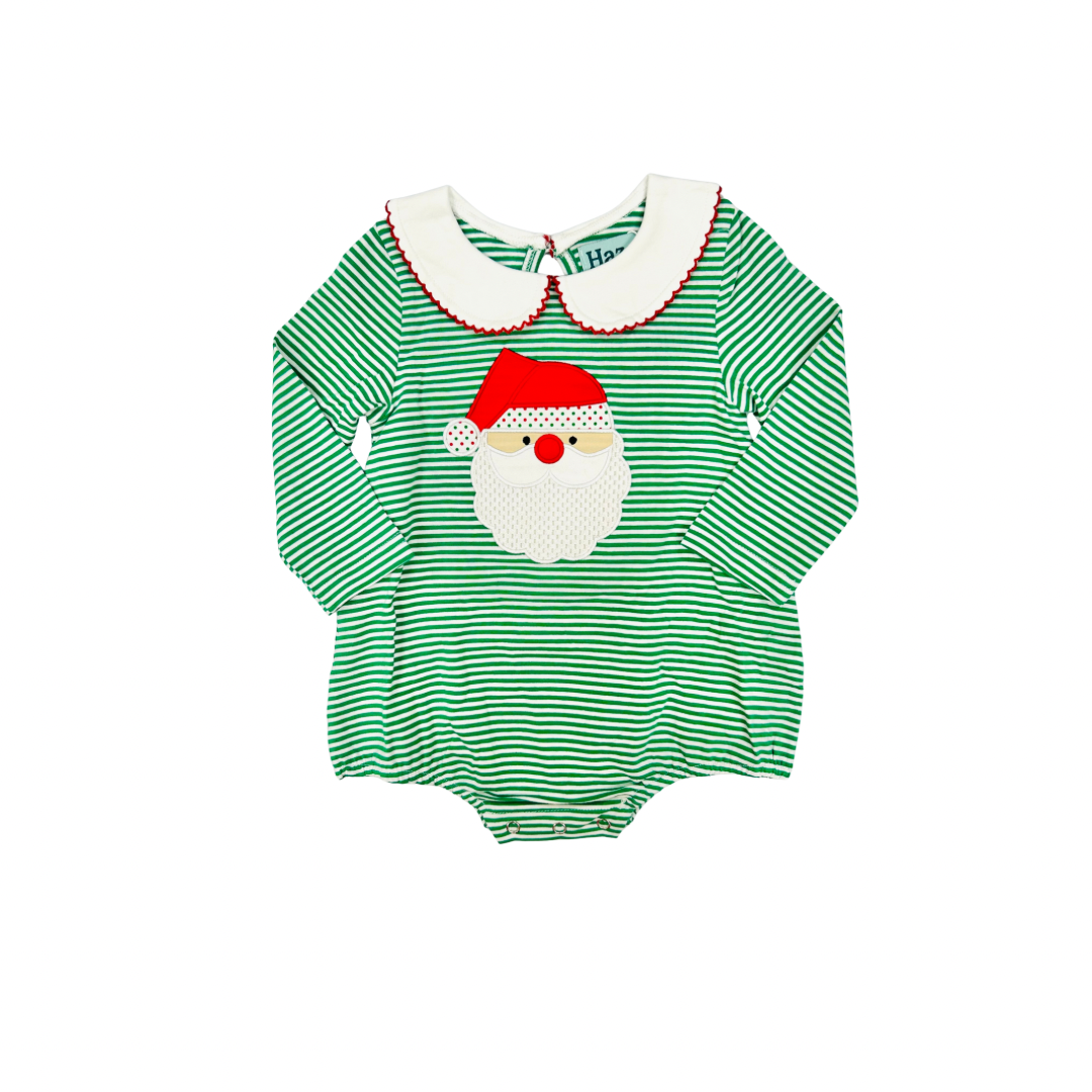 Green Stripe Ruffle Bubble with Santa Applique