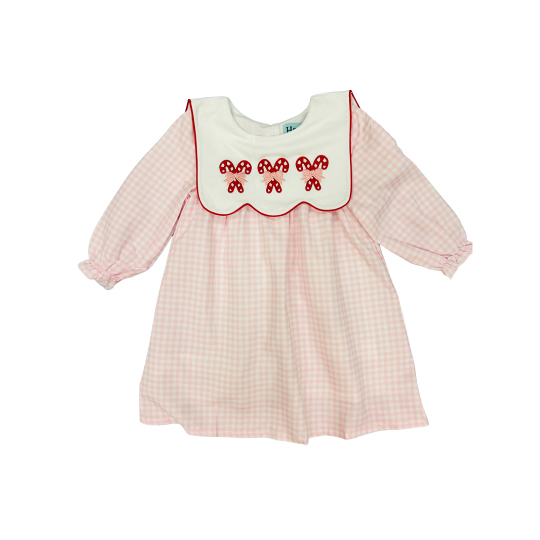 Pink Gingham Candy Cane Embroidered Dress