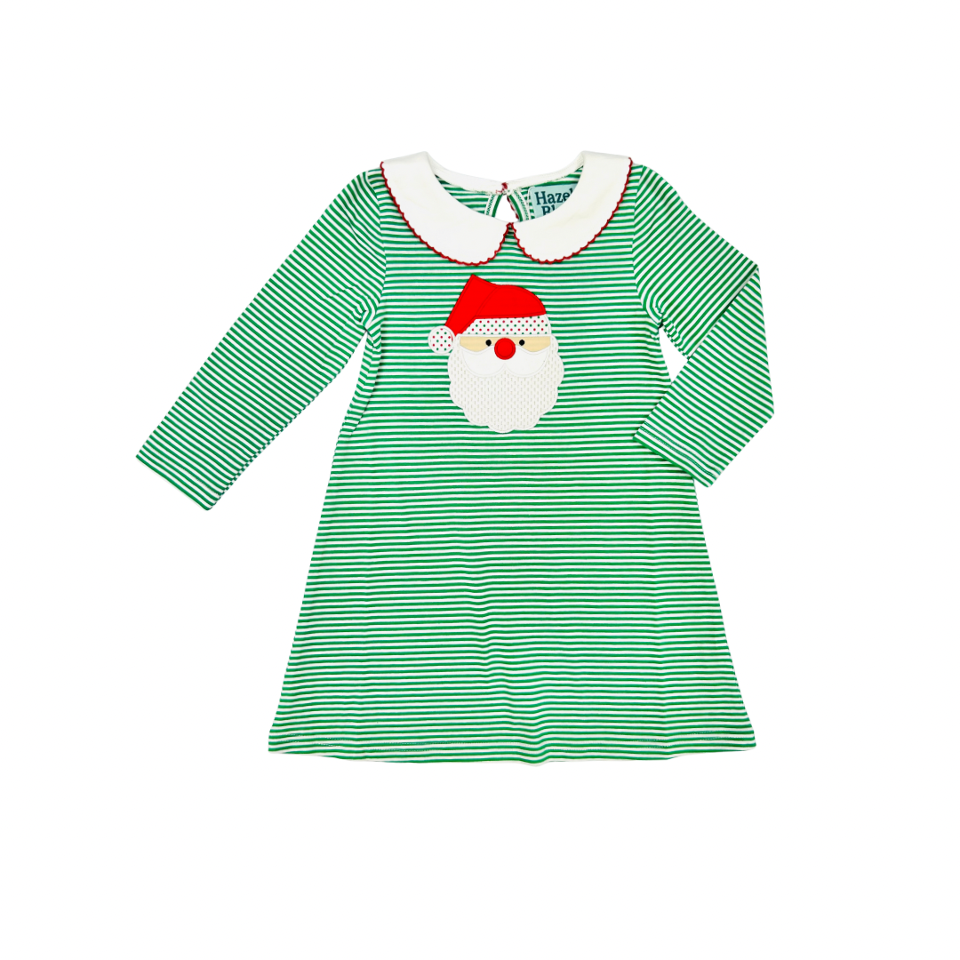Green Stripe Dress with Santa Applique