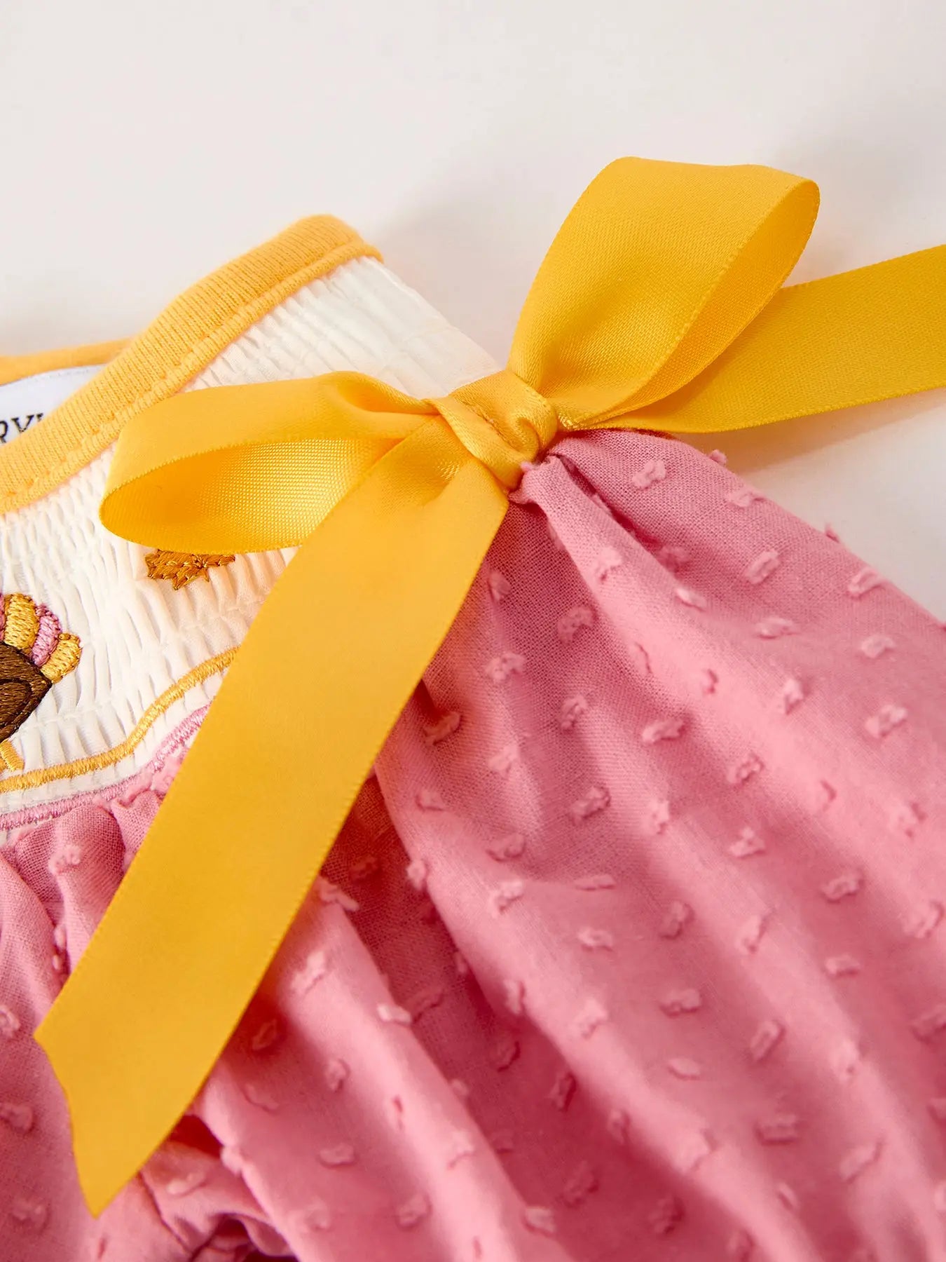 Fall Thanksgiving Turkey Leaf Embroidery Smocking Bow Baby Girls Romper