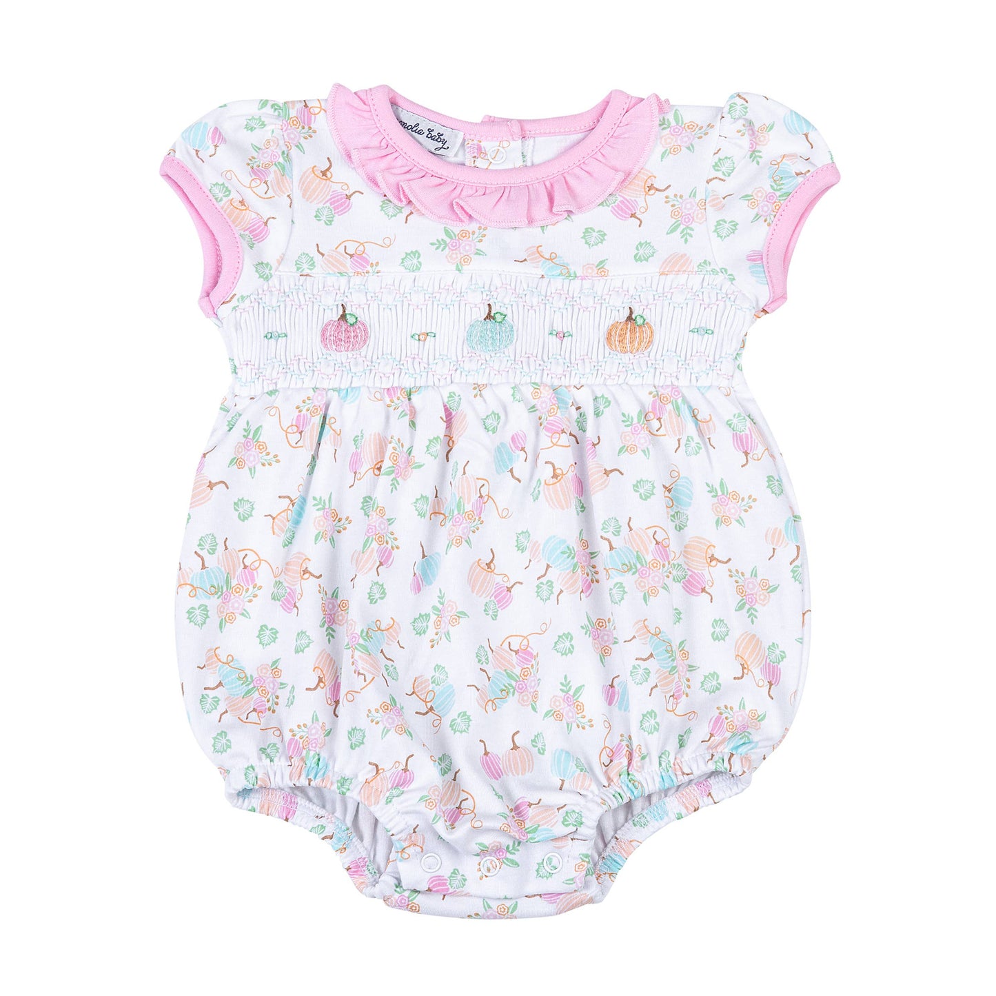 Pumpkin Blush Smocked Printed S/S Bubble