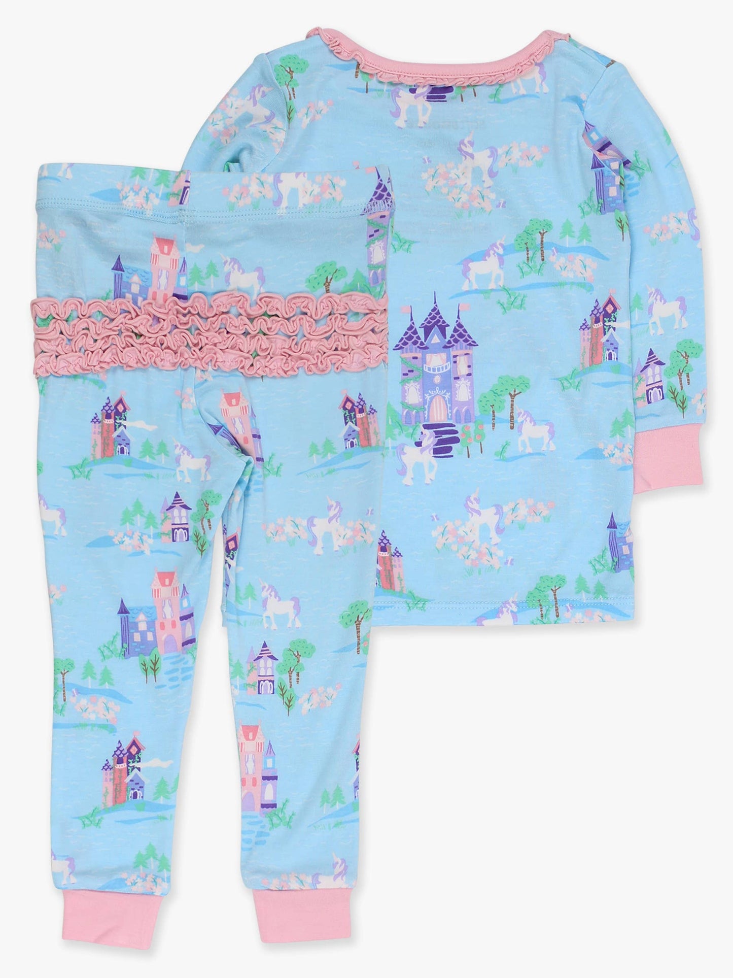 SoftSnooze™ Toddler Girls Bamboo Viscose Once Upon a Castle Ruffle Long Sleeve Pajama Set with Signature Rear Ruffles