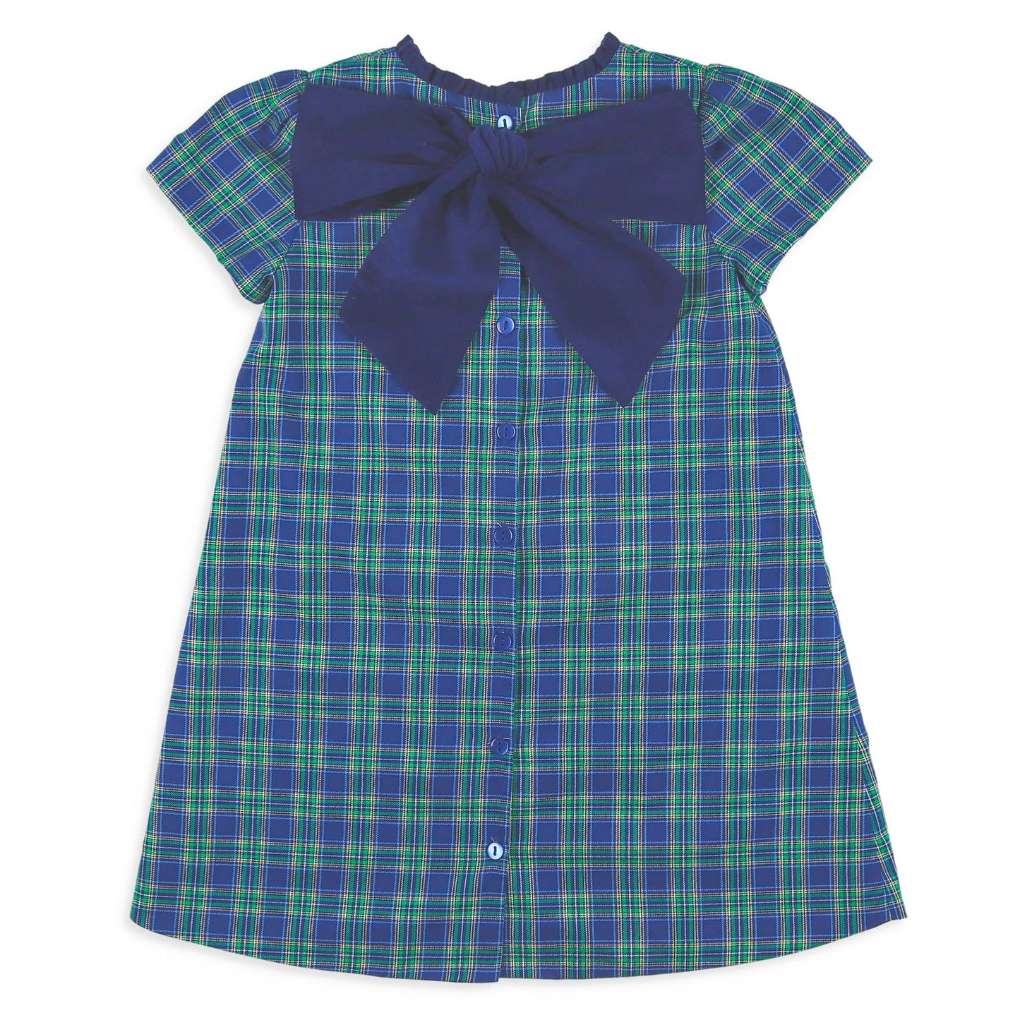 Girls Bow Back Dress - Midnight Tartan