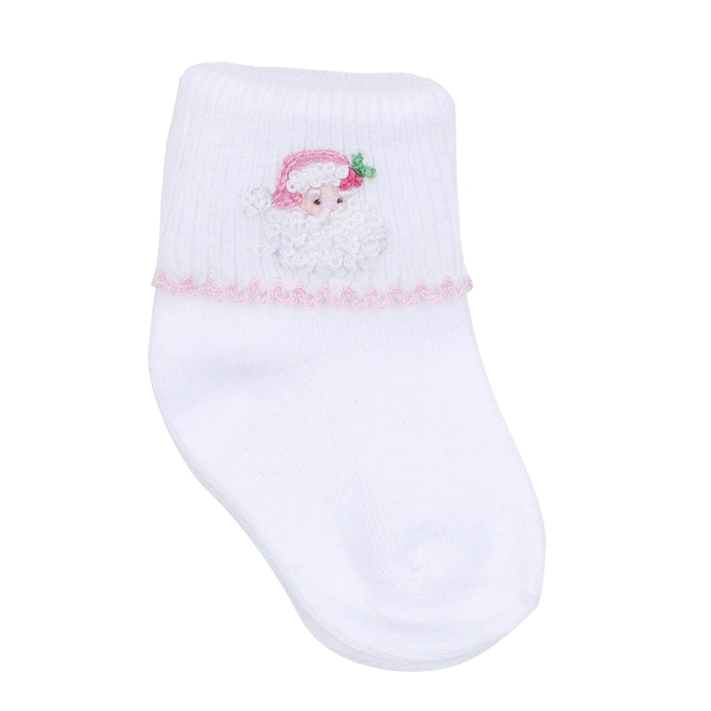 Santa Baby Embroidered Socks - Pink