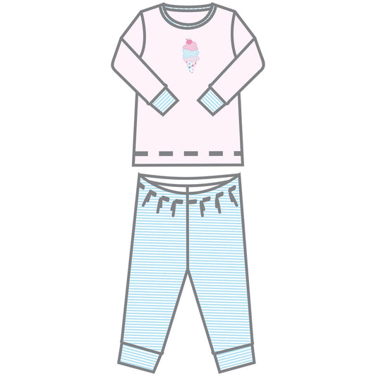 Scoops of Fun Applique Pink Long Pajamas