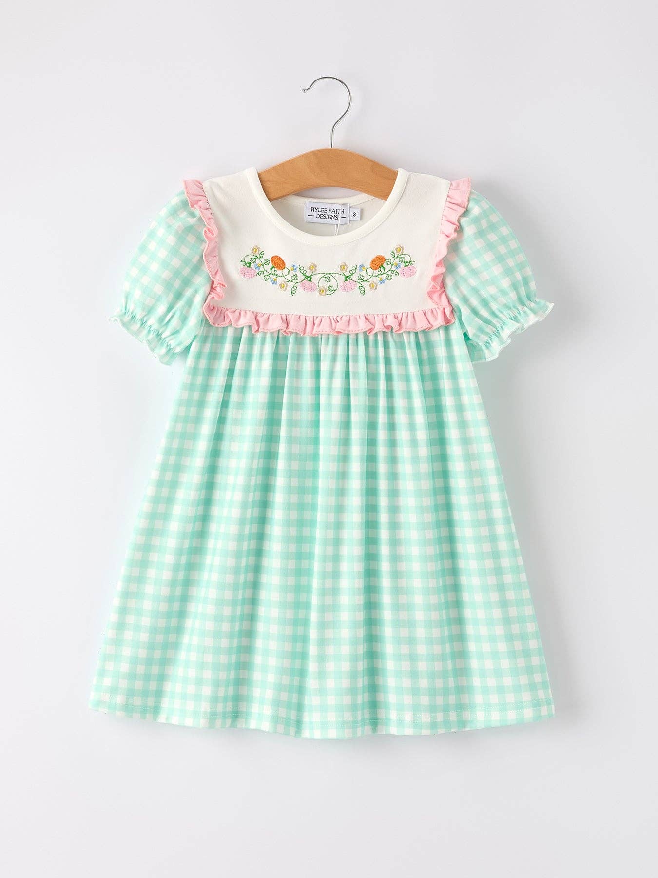 Thanksgiving Day Fall Pumpkin Flowers Embroidered Check Girls Dress