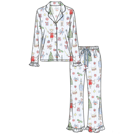 Women’s Frilly Nutcracker Noel Pajamas - Blue